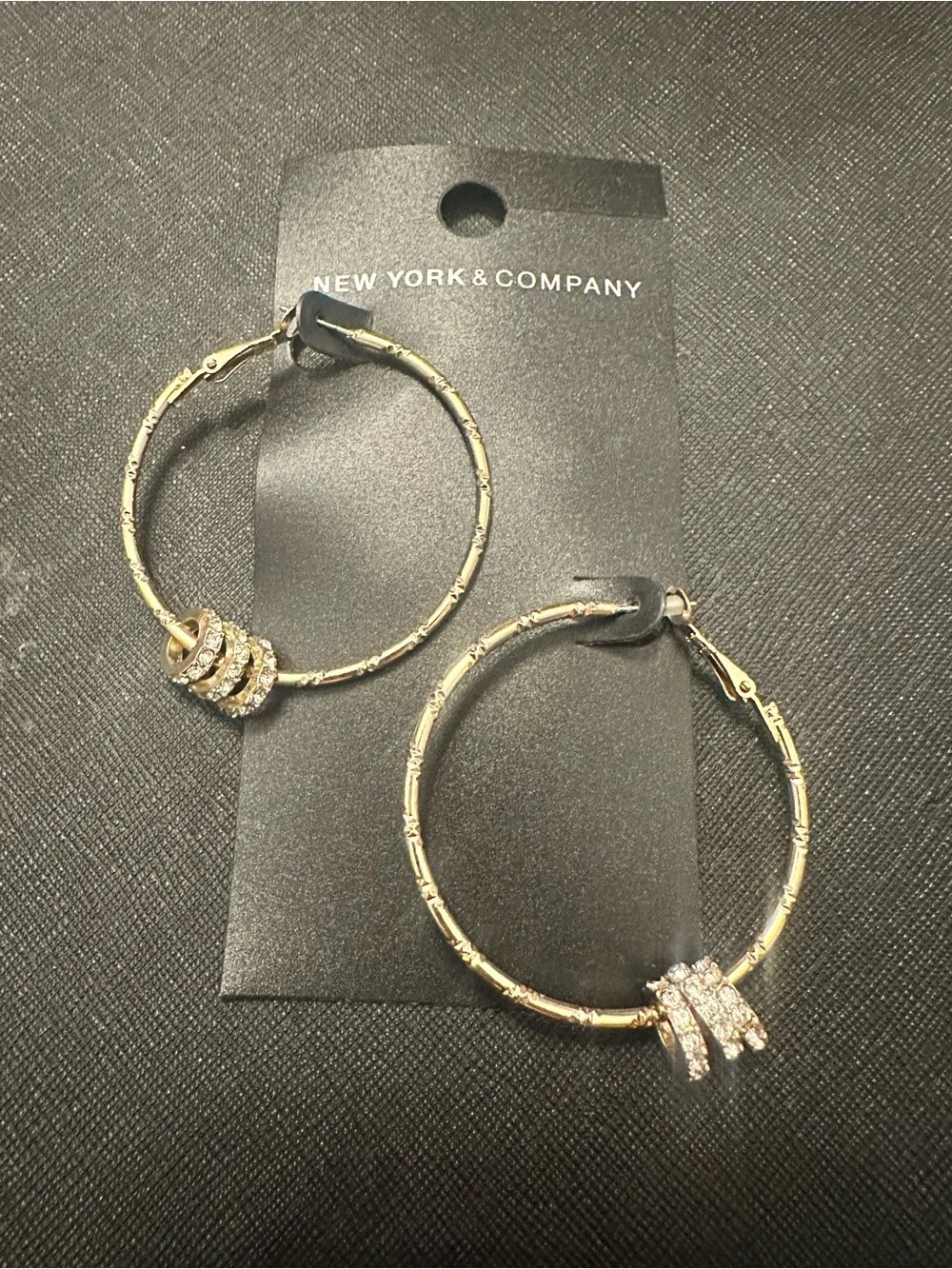 New York & Company Gold Tone Hoop Earrings with Crystal Rings